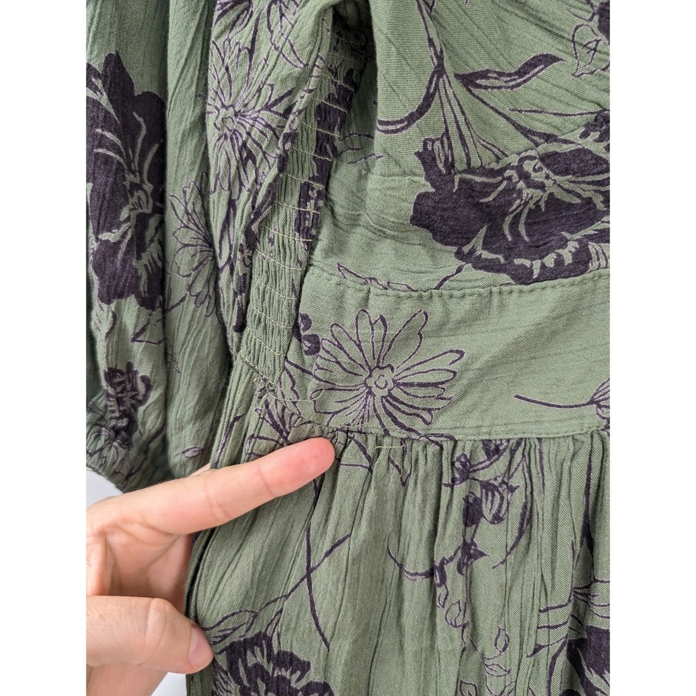 Floral Fairy Grunge Maxi Peasant Dress Sz M Green Cottagecore Witchy Whimsigoth - Picture 6 of 9